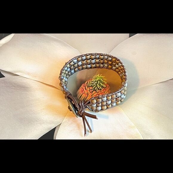 HANDMADE 3 Row Leather and Bead Cuff Bracelet - Picture 7 of 9